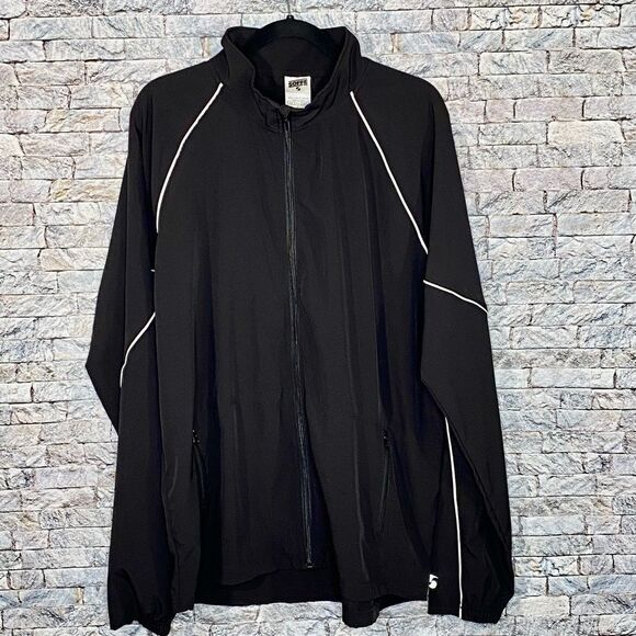 Soffe Men's Track Jacket Size Large Black and White with Pockets - Picture 1 of 5